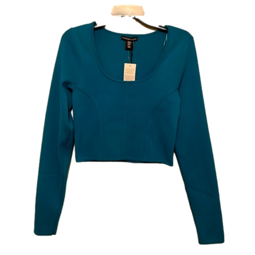 NWT SINCERELY JULES LONG SLEEVE CROP TEAL SIZE XL
